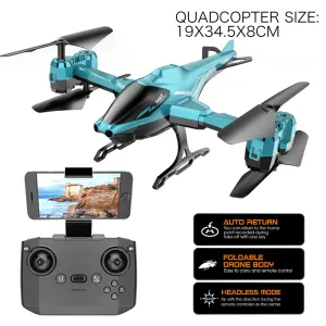 Сгъваем дрон с камера, сензори за препятствия и режим без глава, син