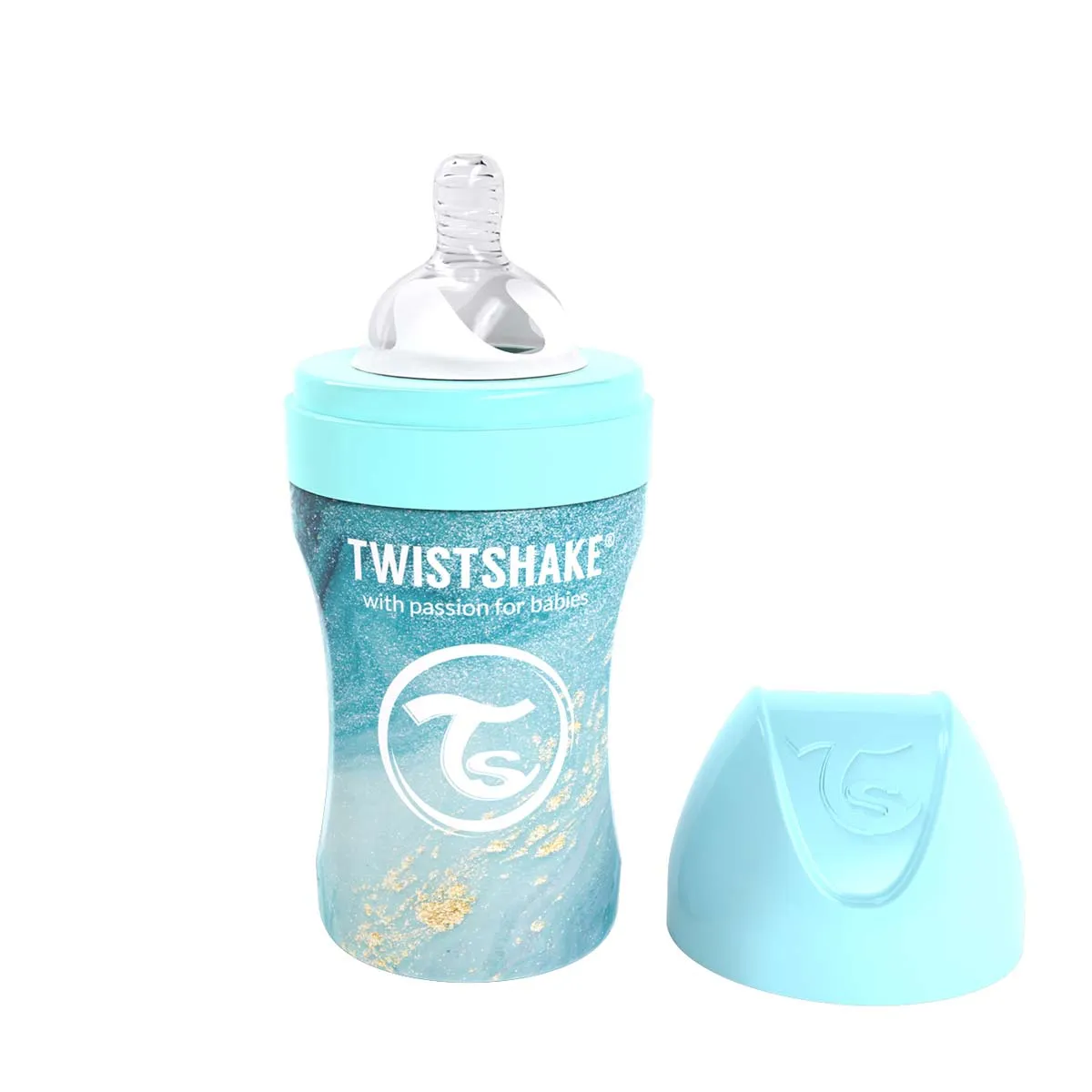 Twistshake Baby Bottle 260ml Stainless Steel - Marble Blue