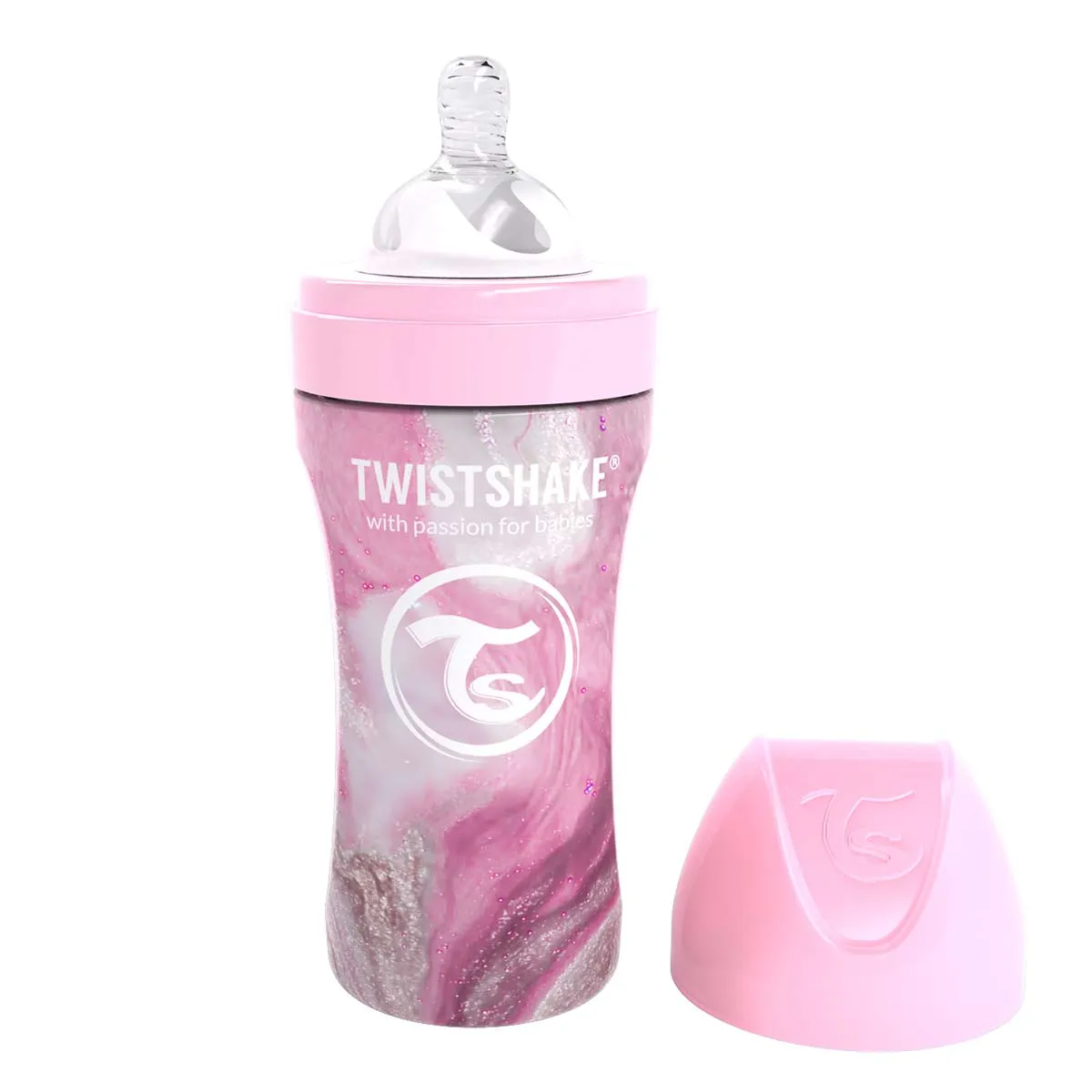 Twistshake Baby Bottle 330ml Stainless Steel - Marble Pink