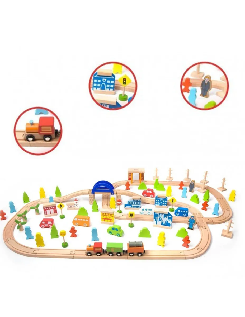 Wooden Train with Rails - 110 Pieces