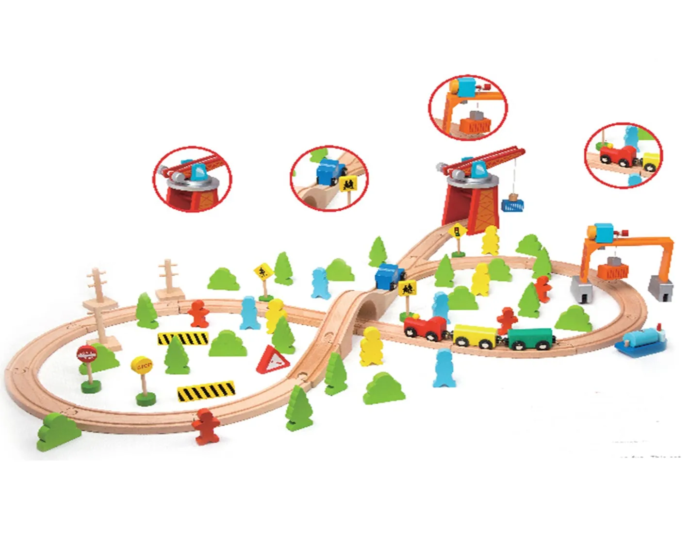 Wooden Train Set with Rails - 75 Pieces