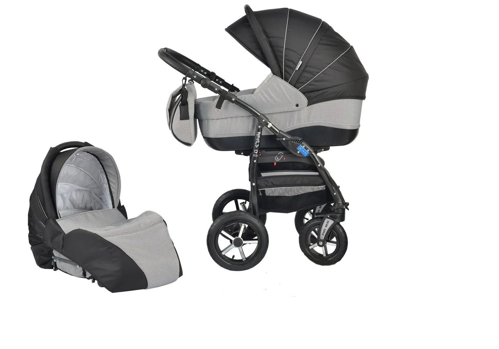 Детска Количка Baby Merc 2 в 1 Модел Zipy Черна Със Сиво