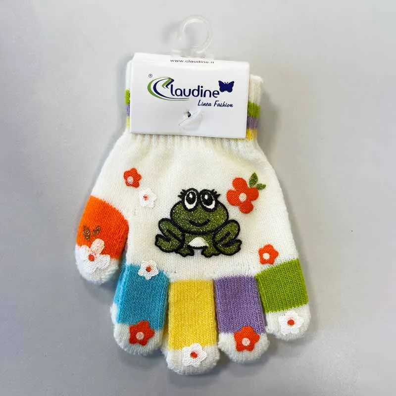 Children's frog gloves, white, 3-5 years.