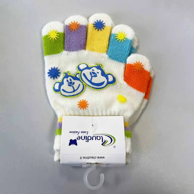 Children's Monkey Mittens, White, 3-5 Years.