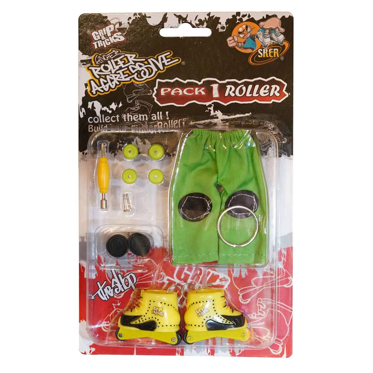 Finger toy roller skates, yellow