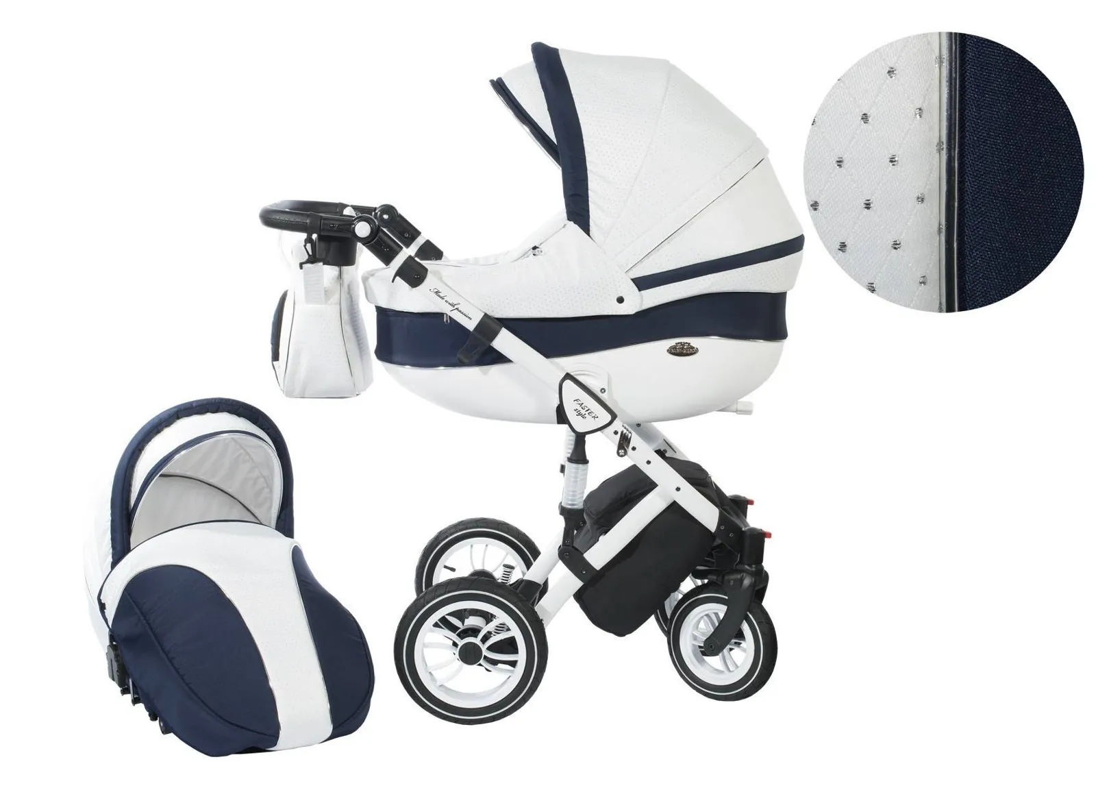 Количка Baby Merc 2 в 1 Модел Style Бяла с Тъмно Синьо