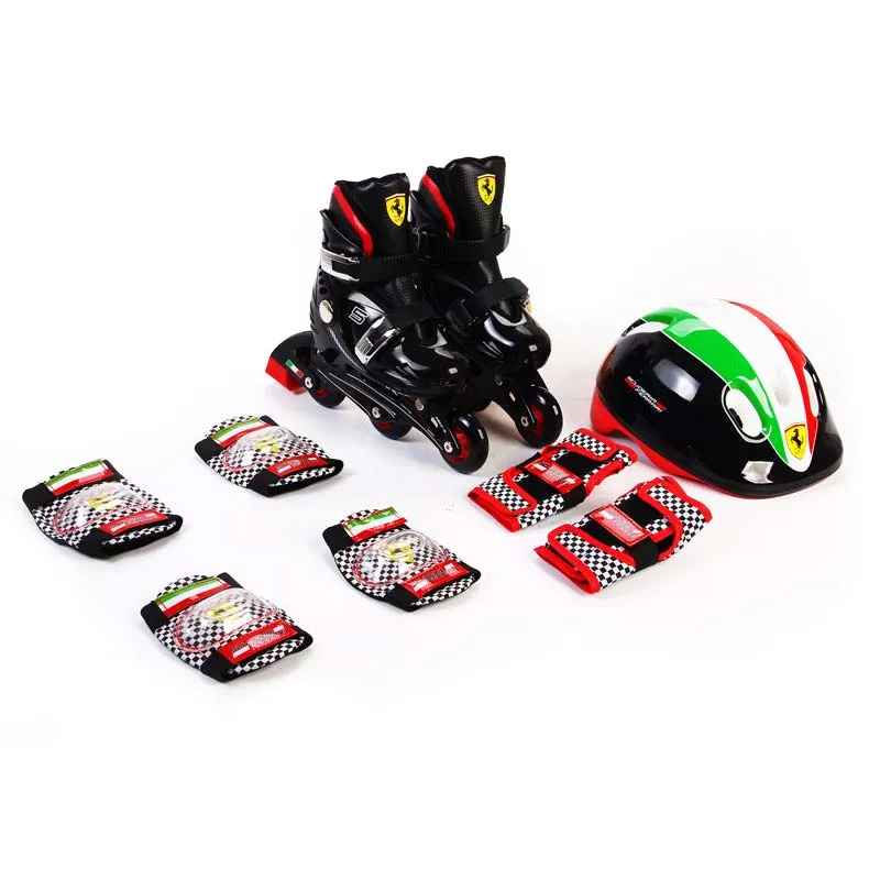 Set of Roller Skates, Helmet, and Protectors for Children, Size 33-36 - Black