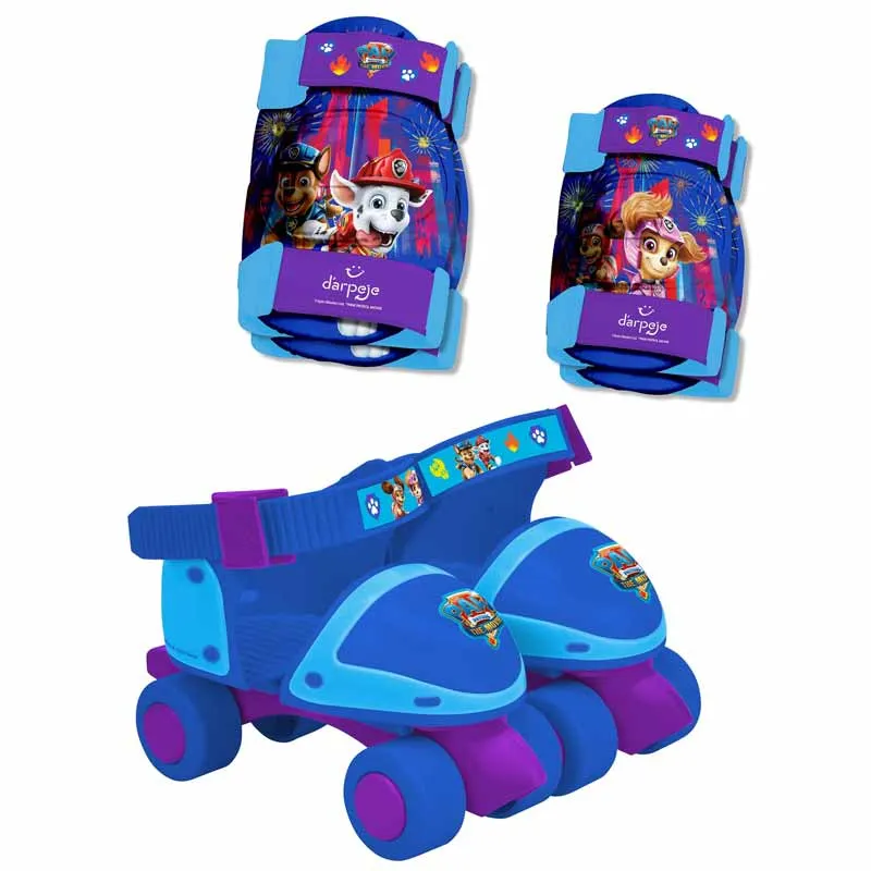Set of Roller Skates, Knee Pads, and Elbow Pads Paw Patrol Movie, Size 24-29
