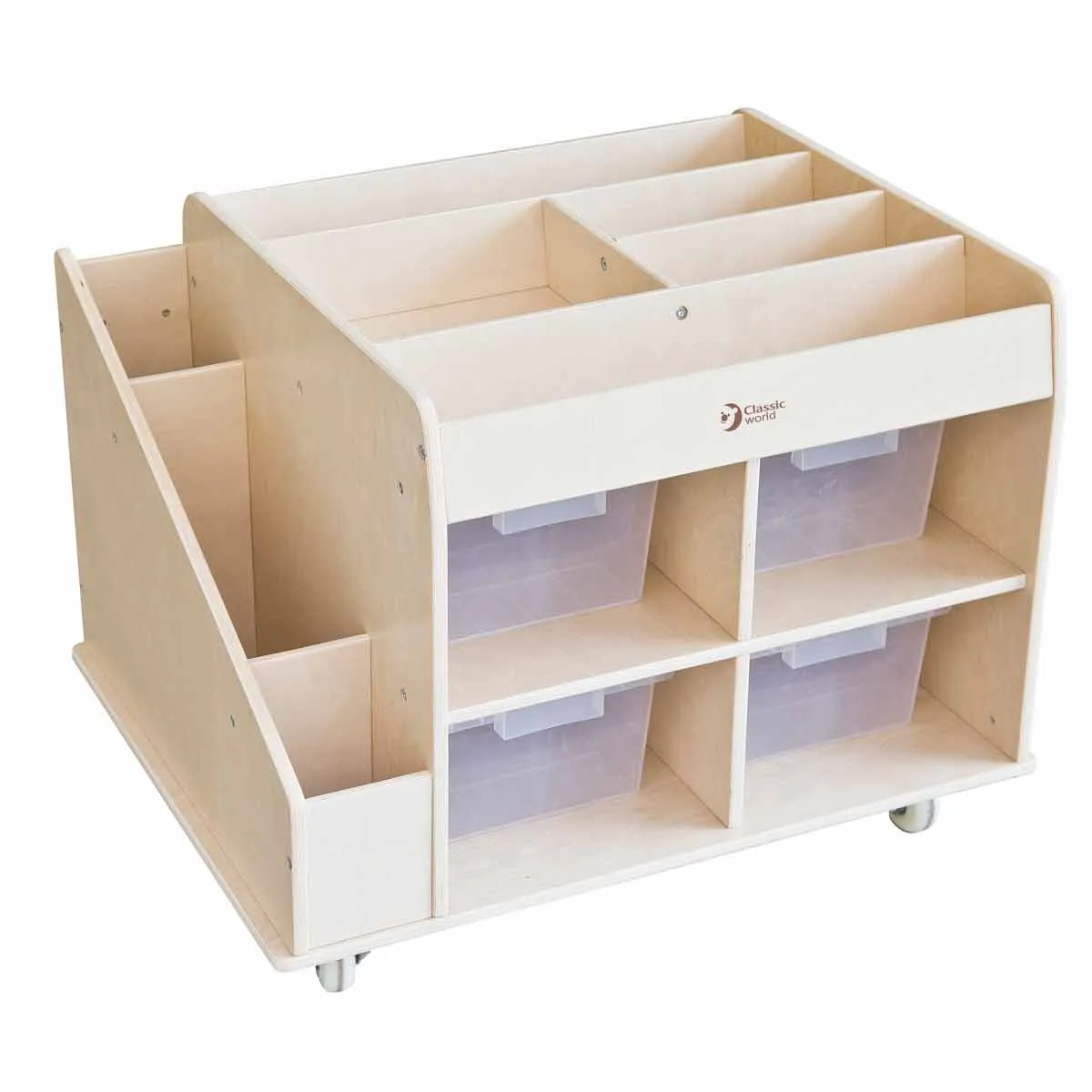 Mobile wooden toy shelf