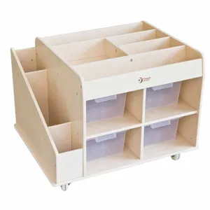 Mobile wooden toy shelf