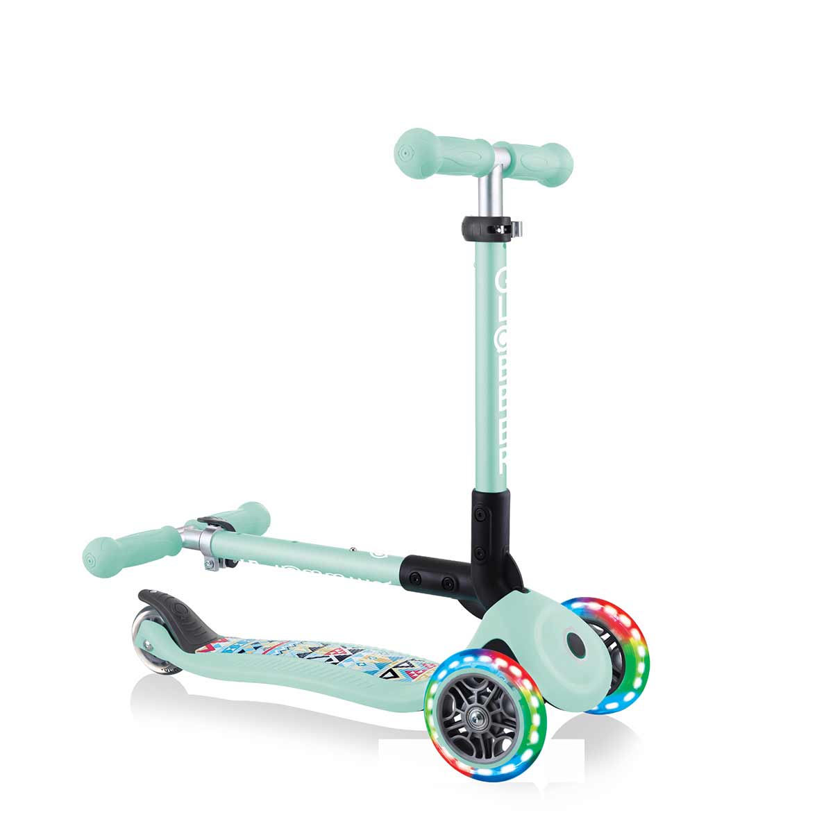 Сгъваема Тротинетка Със Светещи Колела Globber Junior Fantasy Lights, Ментово Зелена