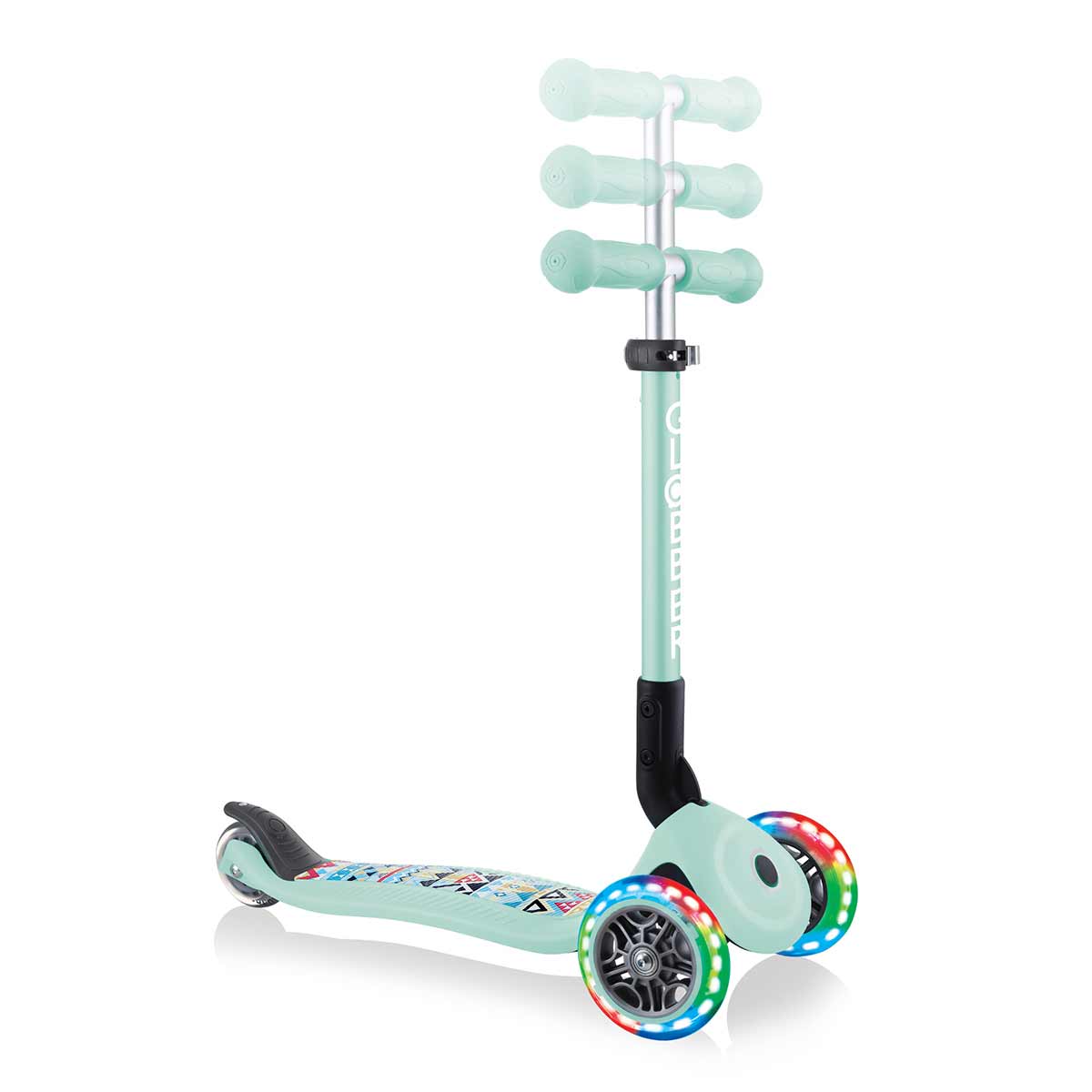 Сгъваема Тротинетка Със Светещи Колела Globber Junior Fantasy Lights, Ментово Зелена