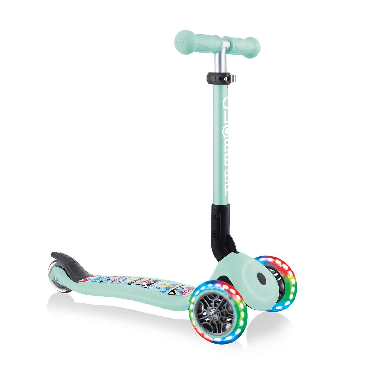 Сгъваема Тротинетка Със Светещи Колела Globber Junior Fantasy Lights, Ментово Зелена