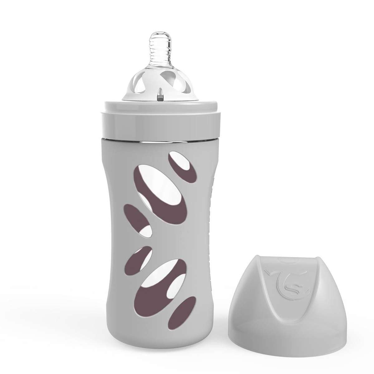 Стъклено Шише За Бебета Против Колики Twistshake 260 Мл. Сиво