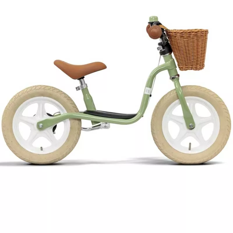 Balance bike with basket PUKY LR 1L CLASSIC in retro green color