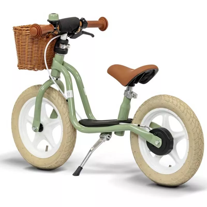 Balance bike with basket PUKY LR 1L CLASSIC in retro green color
