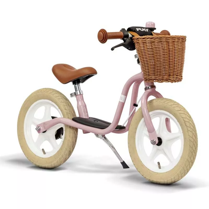Balance bike with basket PUKY LR 1L CLASSIC in retro pink color