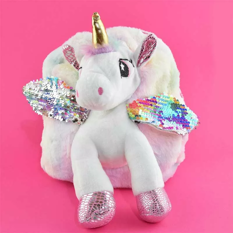 3D children's backpack for a girl "White Unicorn", 30 cm