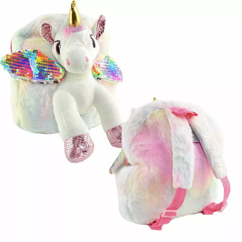3D children's backpack for a girl "White Unicorn", 30 cm
