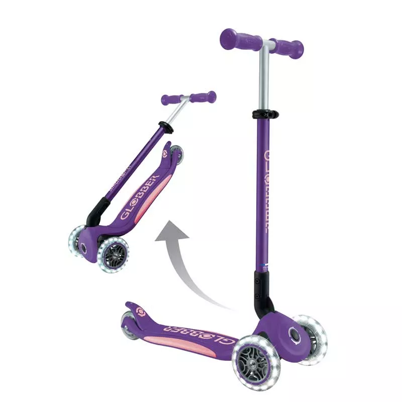 Folding scooter with illuminated wheels ELITE LIGHTS - purple