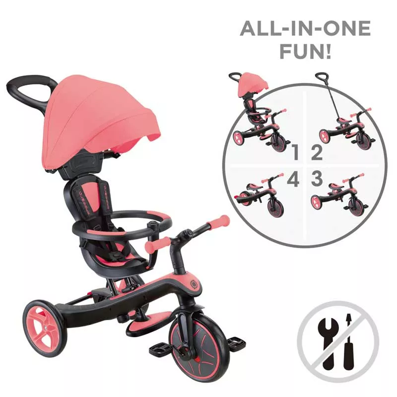 Tricycle 4 in 1 GLOBBER EXPLORER TRIKE with canopy - pink