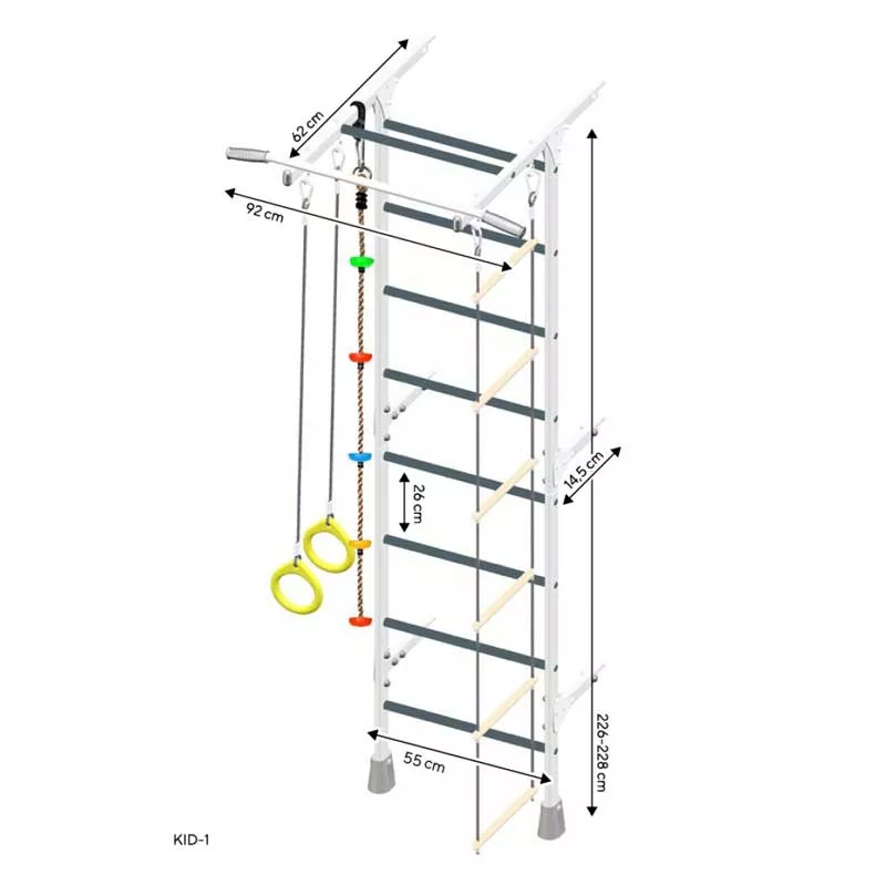 Swedish wall for children's gymnastics, metal, with accessories, white