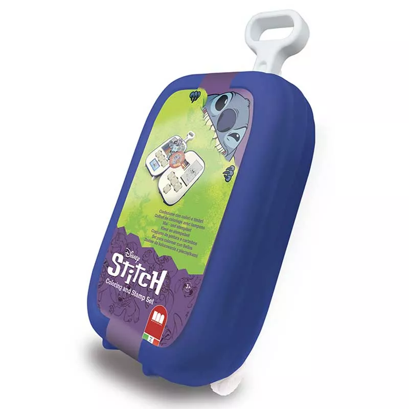 Children's drawing set "Stitch" with 7 stamps in a suitcase with wheels.