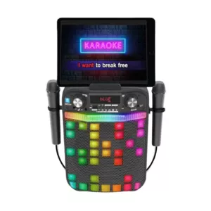 Karaoke Bluetooth speaker with 2 microphones and LED light, black