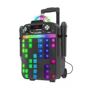 Karaoke Bluetooth speaker with 2 microphones and LED light, black