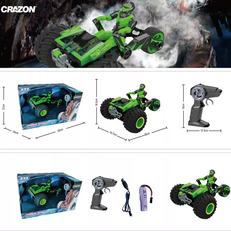 ATV for drifts with 360° rotation, sound and light effects, RC, green