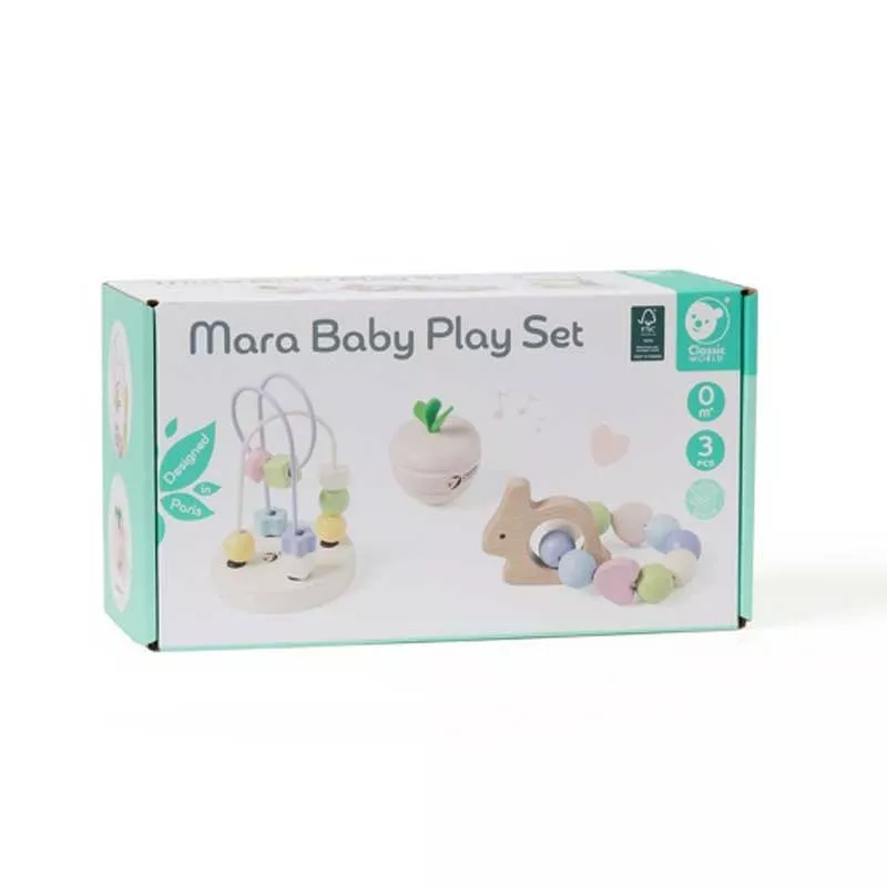 Бебешки дървен комплект от сортери и дрънкалки в пастелни цветове