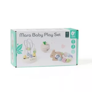 Бебешки дървен комплект от сортери и дрънкалки в пастелни цветове