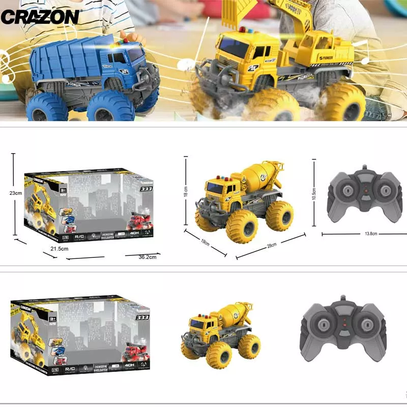 Concrete mixer truck with lights, sounds, and remote control 1:16