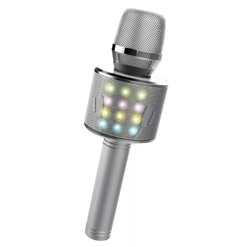 Children's party microphone with LED lights - silver