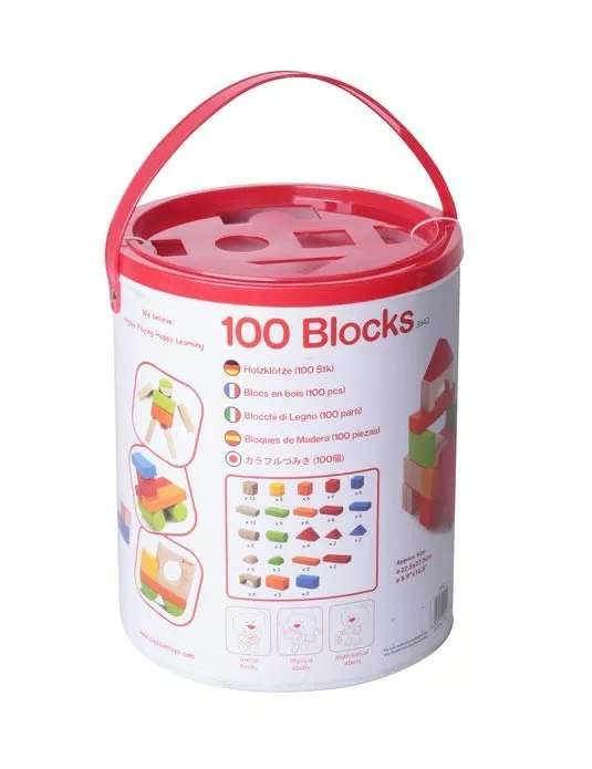 Wooden building blocks set - 100 pieces.