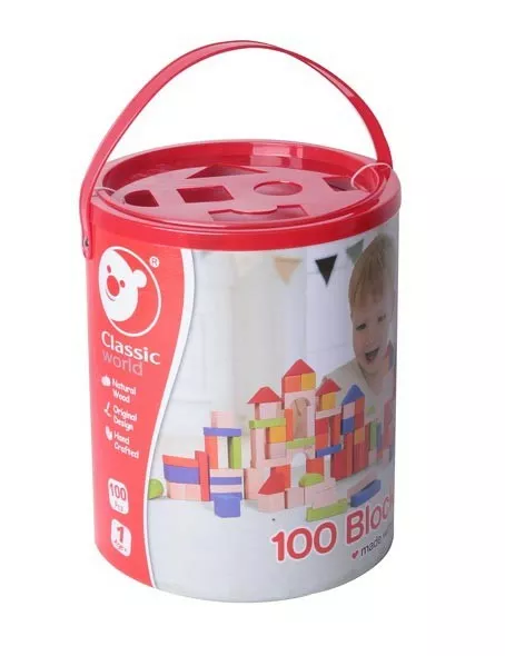 Wooden building blocks set - 100 pieces.