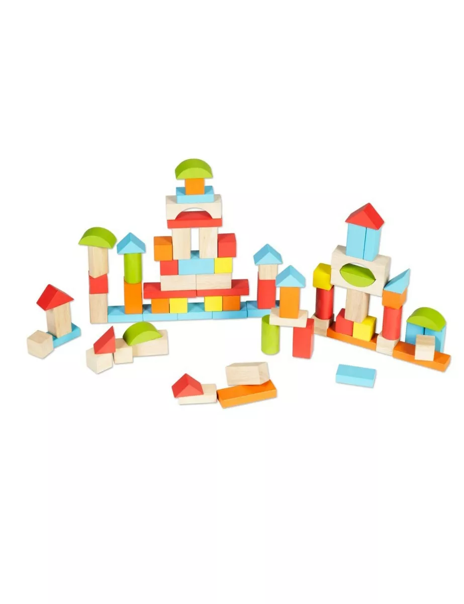Wooden building blocks set - 100 pieces.