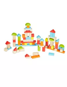 Wooden building blocks set - 100 pieces.