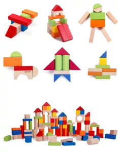 Wooden building blocks set - 100 pieces.