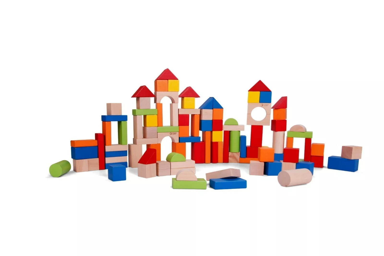 Wooden building set with 100 blocks