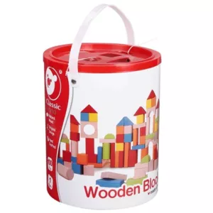 Wooden building set with 100 blocks