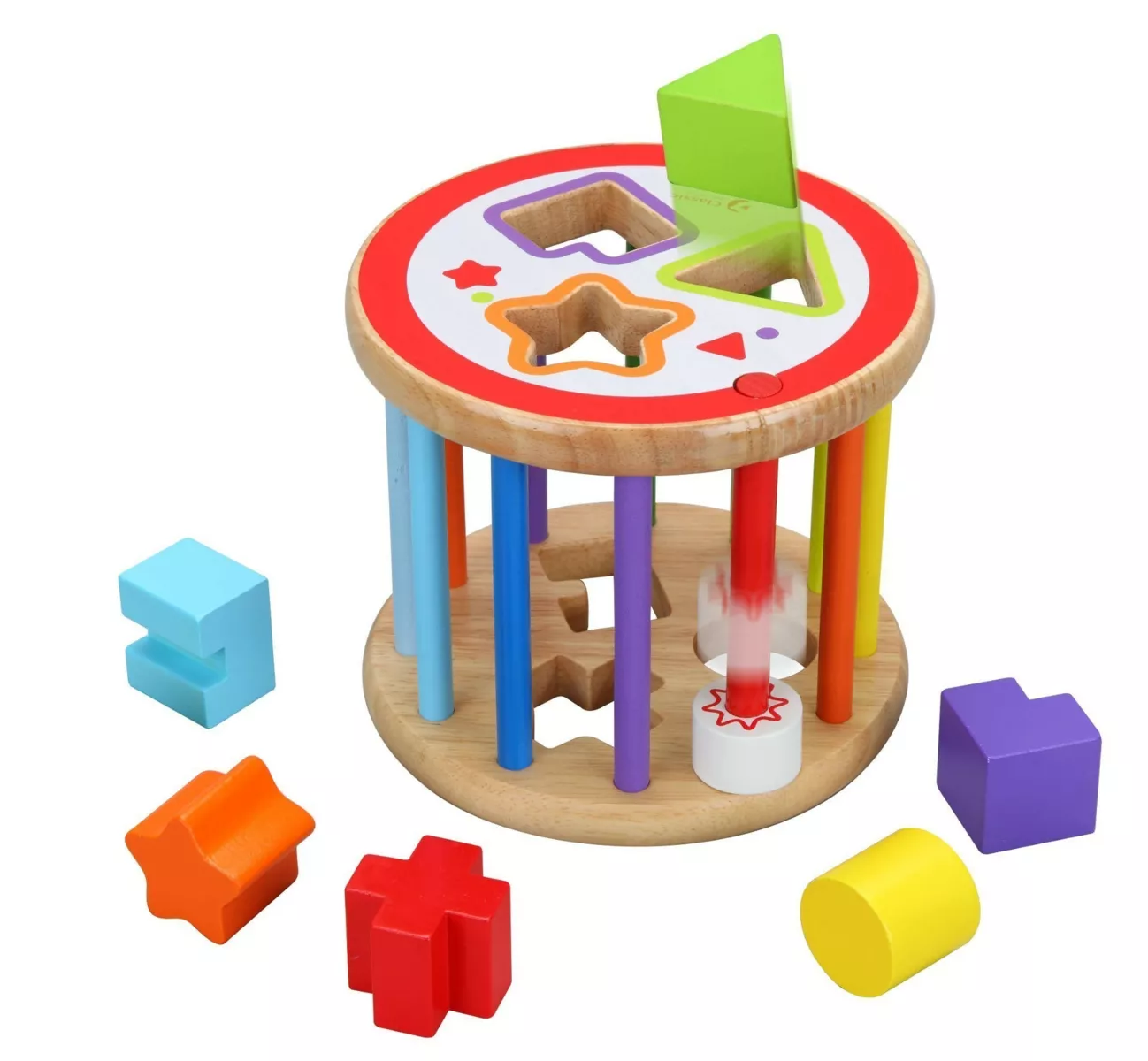 Wooden sorter with 6 different shapes