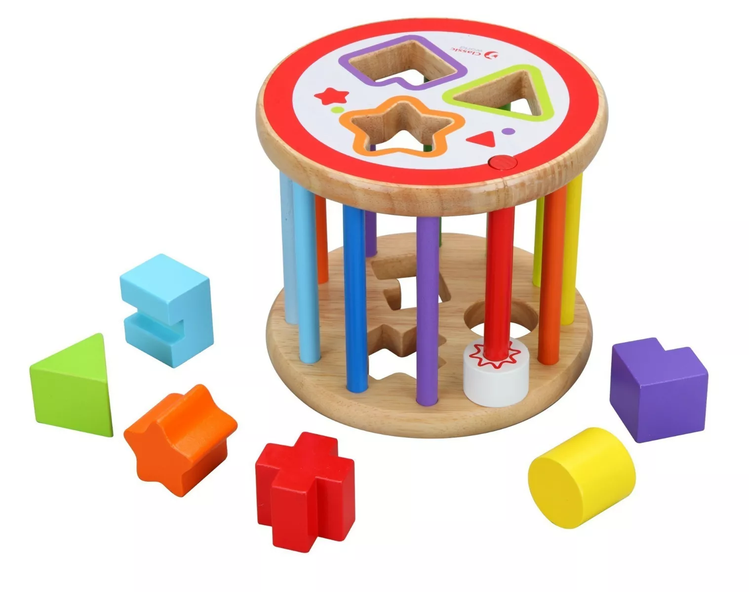 Wooden sorter with 6 different shapes