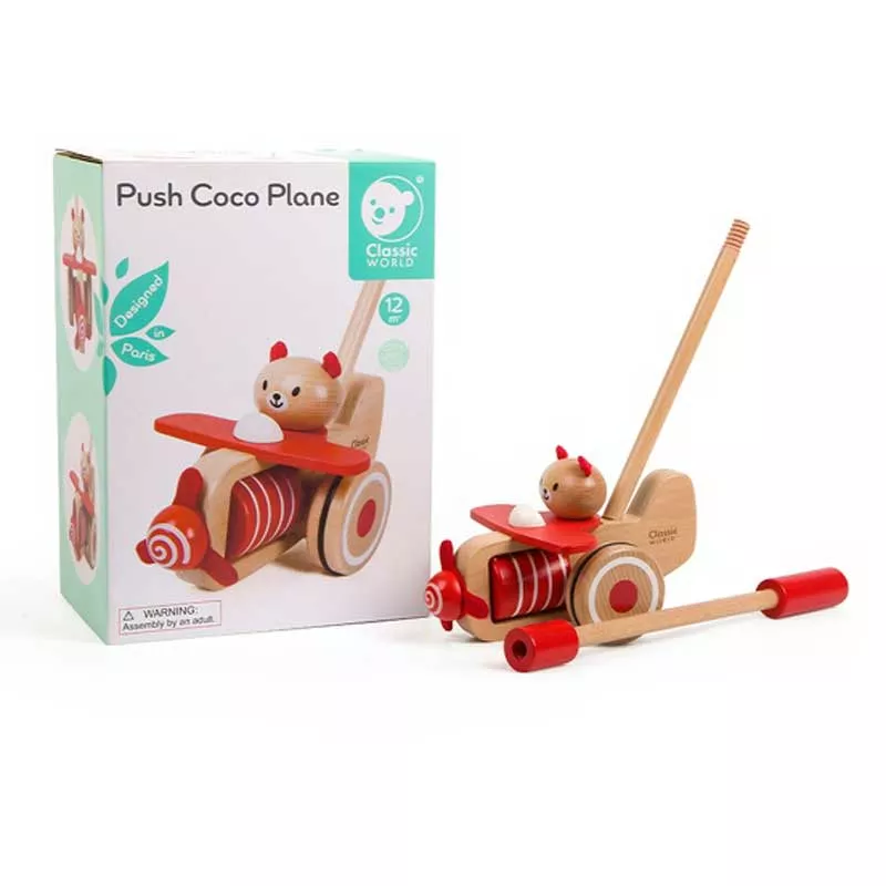 Wooden push toy - bear with airplane