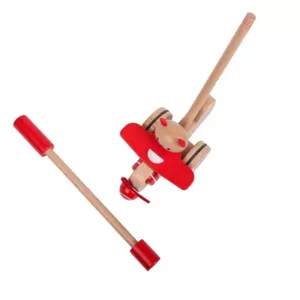 Wooden push toy - bear with airplane