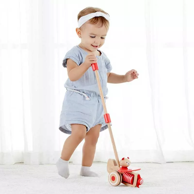 Wooden push toy - bear with airplane