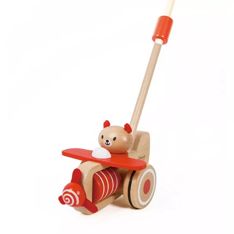 Wooden push toy - bear with airplane