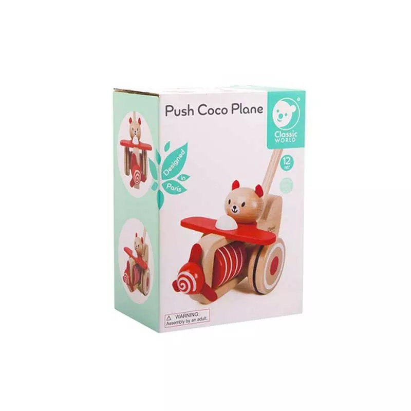 Wooden push toy - bear with airplane