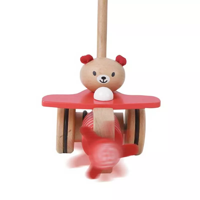 Wooden push toy - bear with airplane