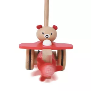 Wooden push toy - bear with airplane
